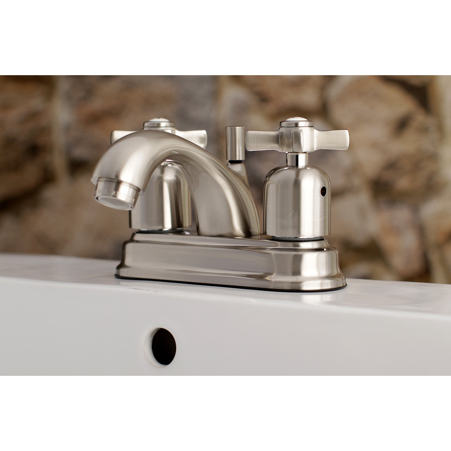 Kingston Tulare FB2608ZX - Millennium Double-Handle 3-Hole Deck Mount 4-Inch Centerset Bathroom Faucet with Pop-Up Drain, Brushed Nickel — thumbnail 2